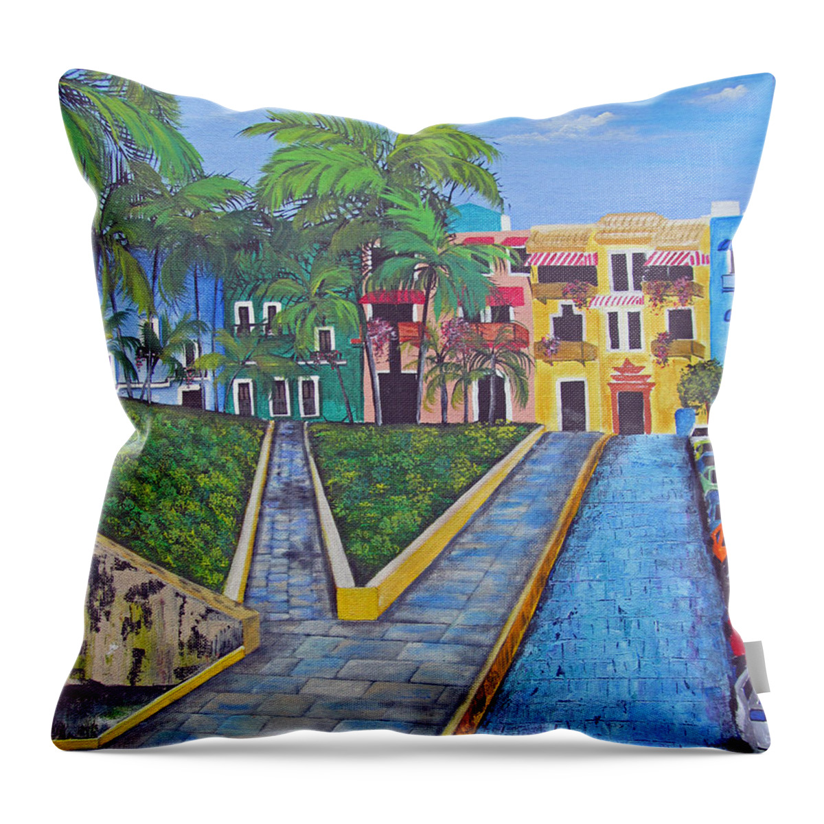 Old San Juan Throw Pillow featuring the painting Old San Juan by Gloria E Barreto-Rodriguez