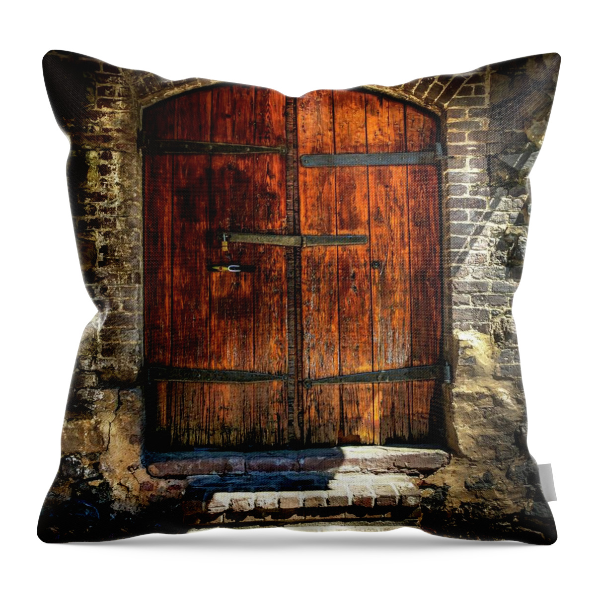 Savannah Throw Pillow featuring the photograph Old Savannah Warehouse Door by Harriet Feagin