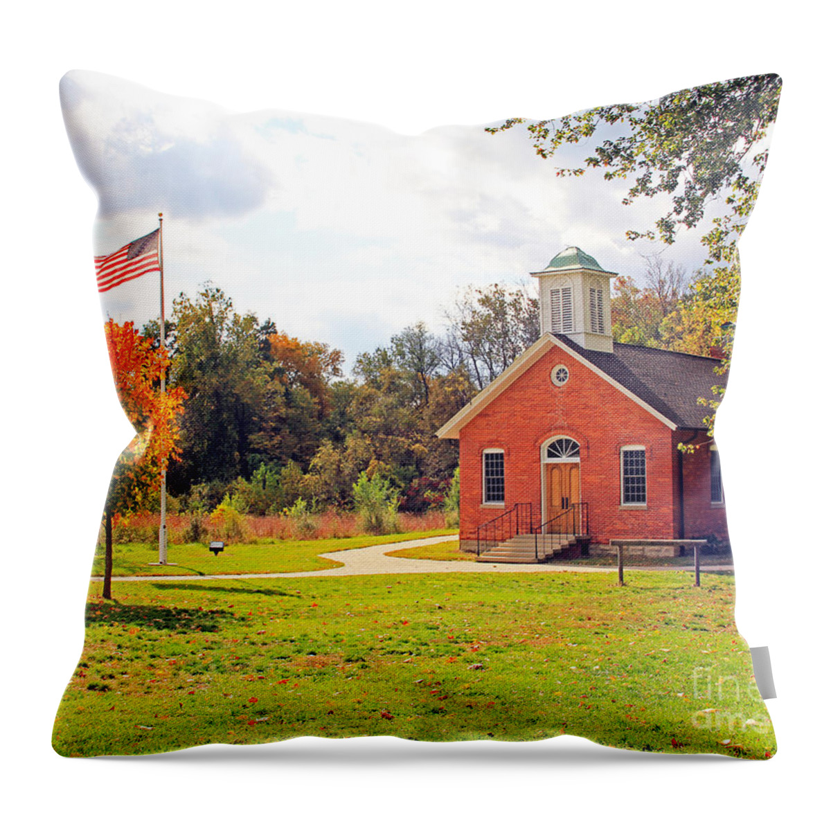 Schoolhouse Throw Pillow featuring the photograph Old Schoolhouse-Wildwood Park by Jack Schultz