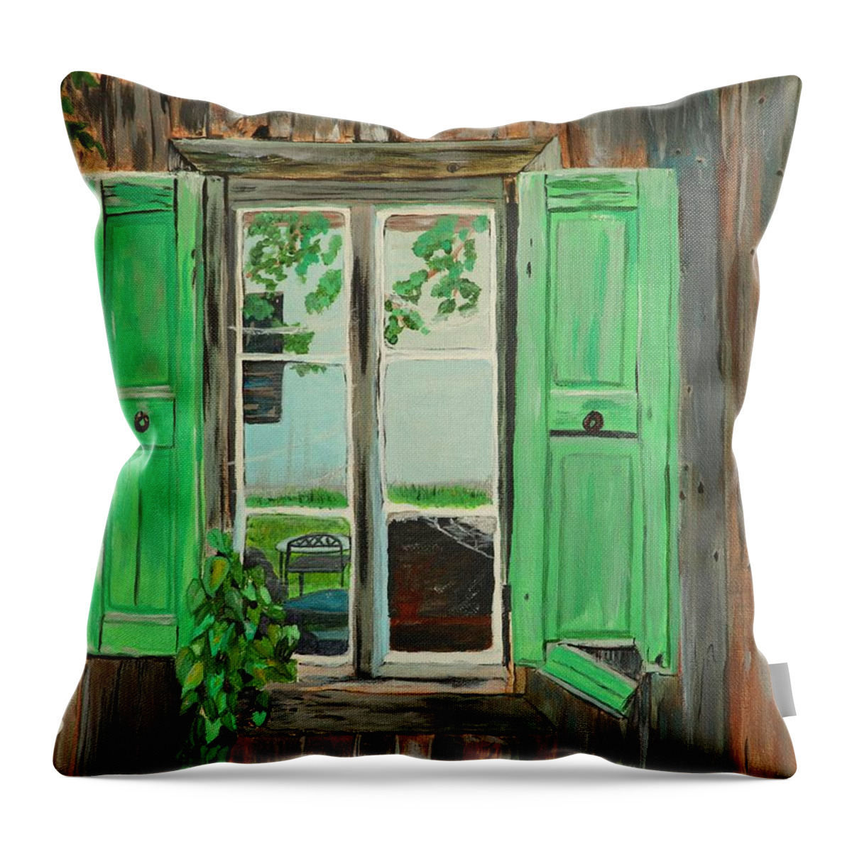 Wood Shed Throw Pillow featuring the painting Old Shed by David Bigelow