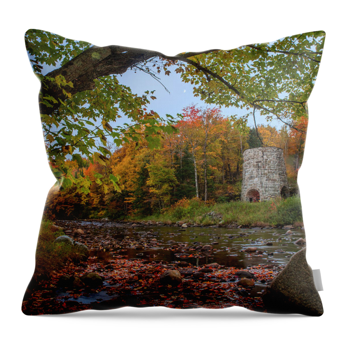 Old Throw Pillow featuring the photograph Old Stone Furnace Autumn by White Mountain Images
