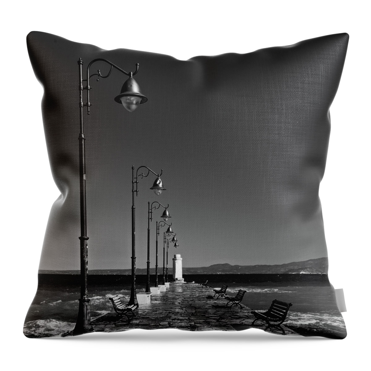 Aegean Throw Pillow featuring the photograph Old Stone Pier by Roy Pedersen
