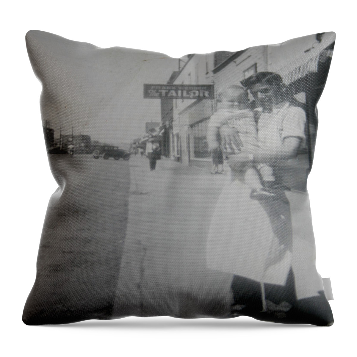 Old Street 1950 Road Store Black And White Photographs Long Ago Classic Throw Pillow featuring the photograph Old Street by Andrea Lawrence