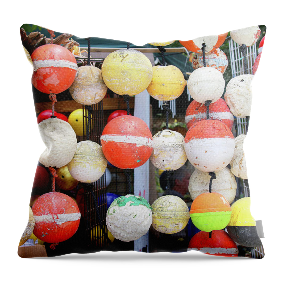 Key Largo Throw Pillow featuring the photograph Old Styrofoam Floats by Art Block Collections