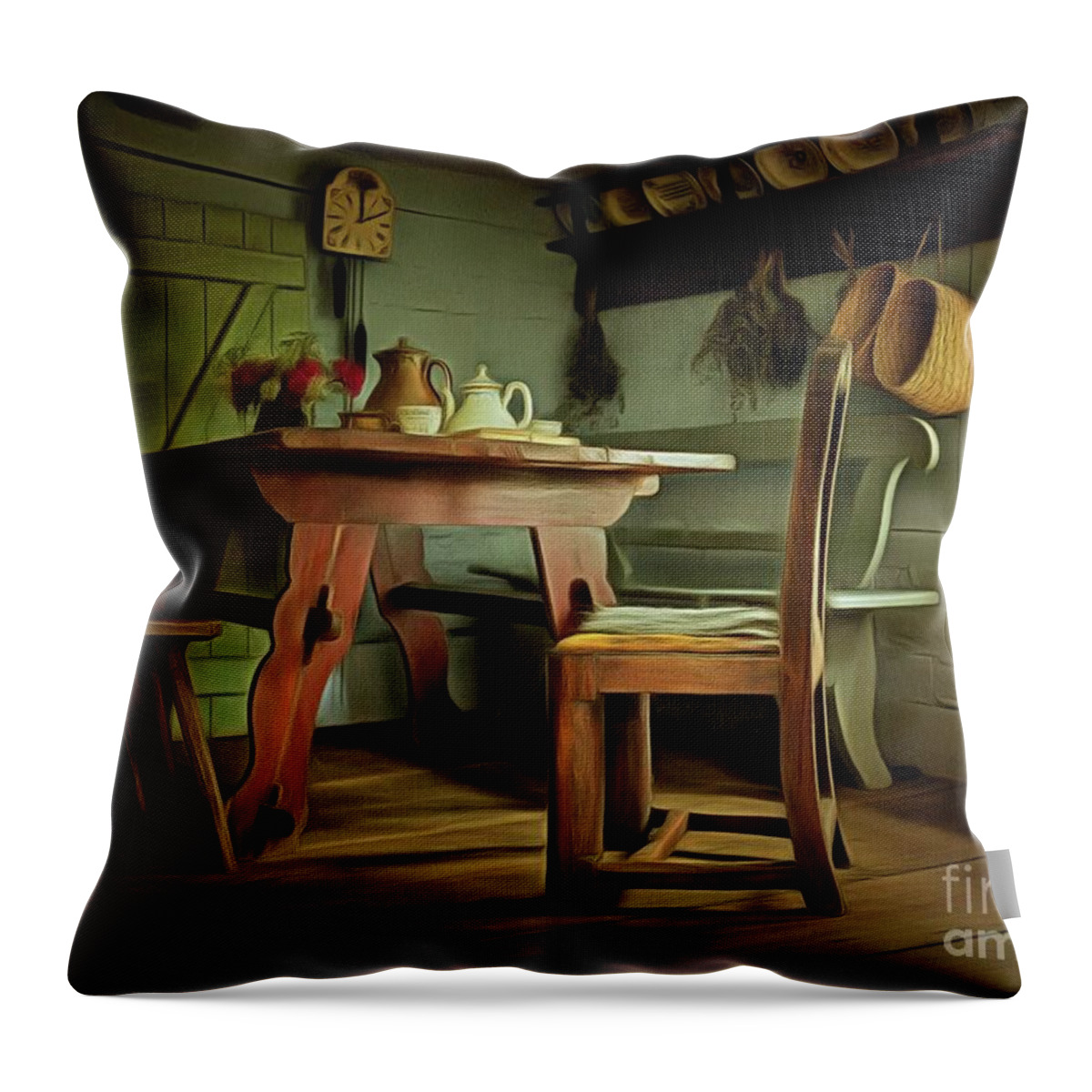 Kitchen Throw Pillow featuring the mixed media Old Time Memories by Eva Lechner