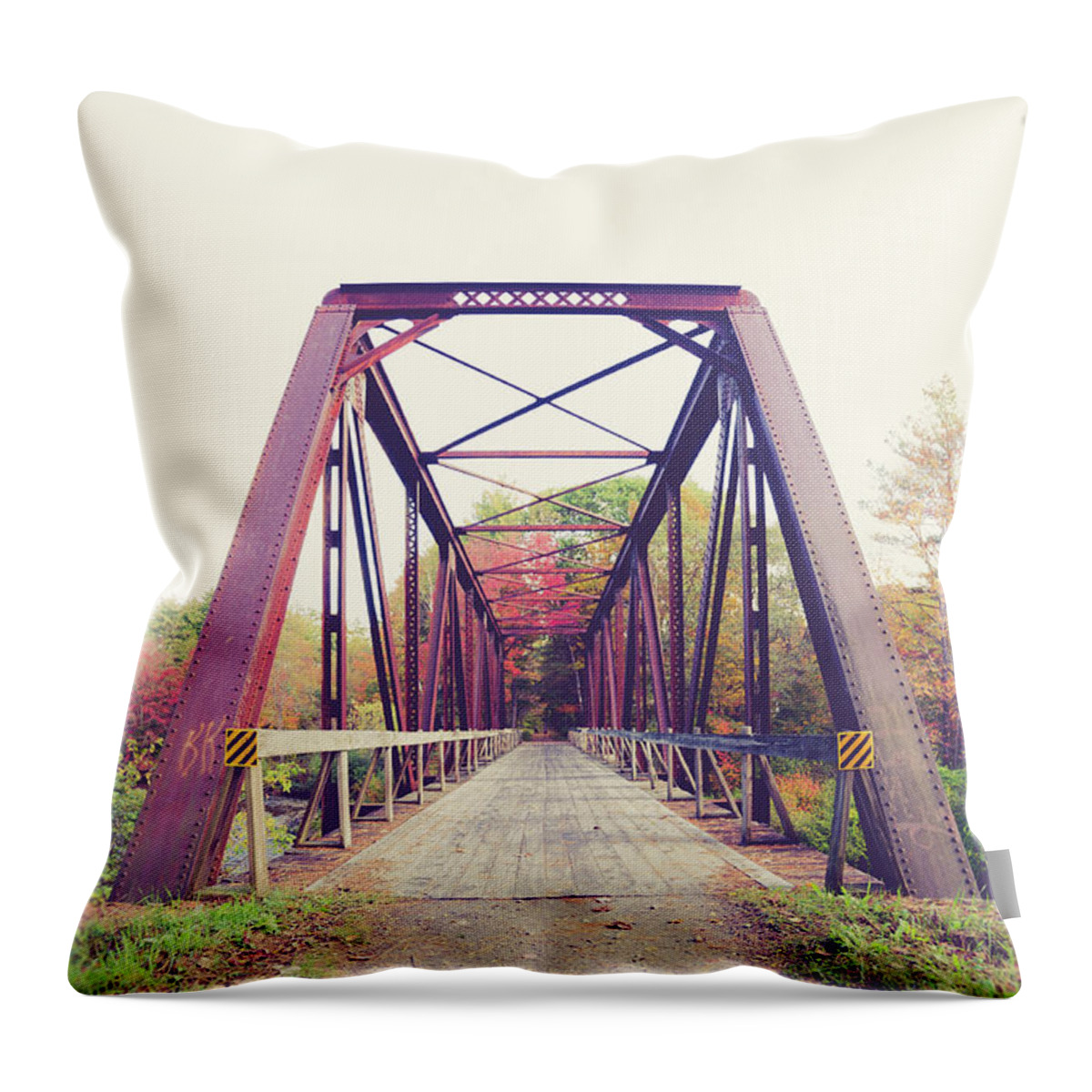 Rusty Throw Pillow featuring the photograph Old Train Bridge Newport New Hampshire by Edward Fielding