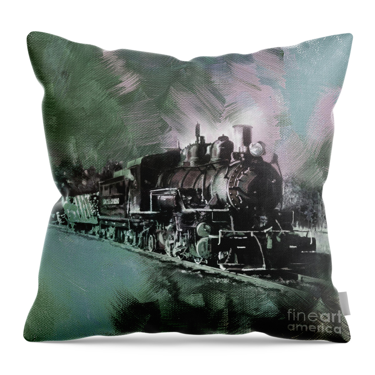 Trains Throw Pillow featuring the painting Old Train on a track by Gull G