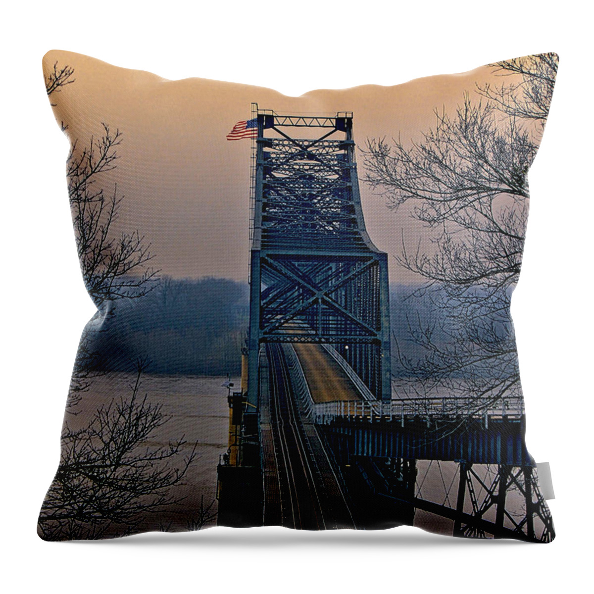 Old Vicksberg Bridge Throw Pillow featuring the digital art Old Vicksberg Bridge of Mississippi by Bonnie Willis