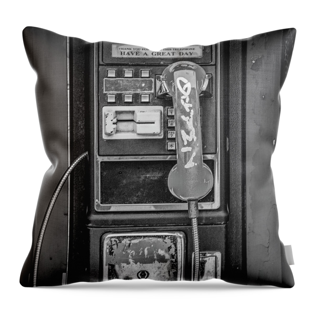 Telephone Throw Pillow featuring the photograph Old Vintage Coin Operated Phone Booth by Randall Nyhof