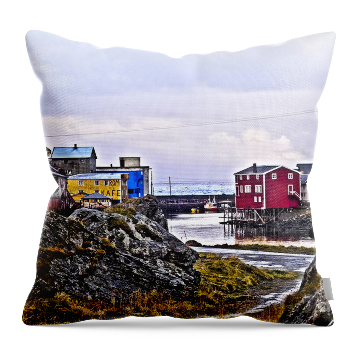 Village Throw Pillow featuring the photograph Old whaling village Nyksund by Heiko Koehrer-Wagner
