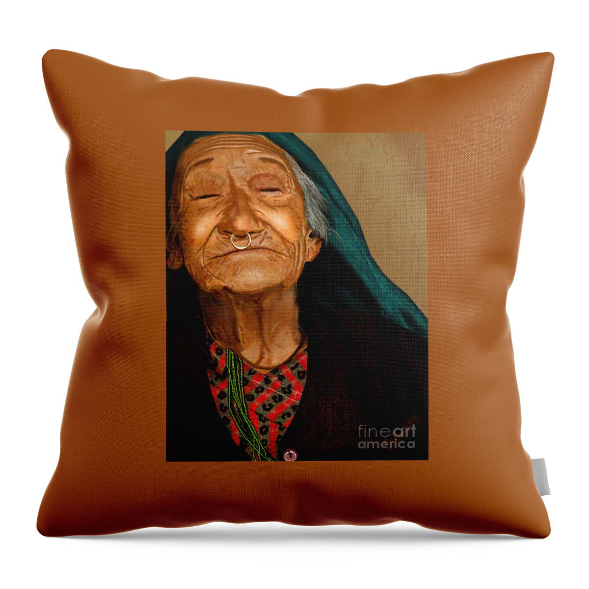 Acrylic Throw Pillow featuring the digital art Old women by Pixel Artist