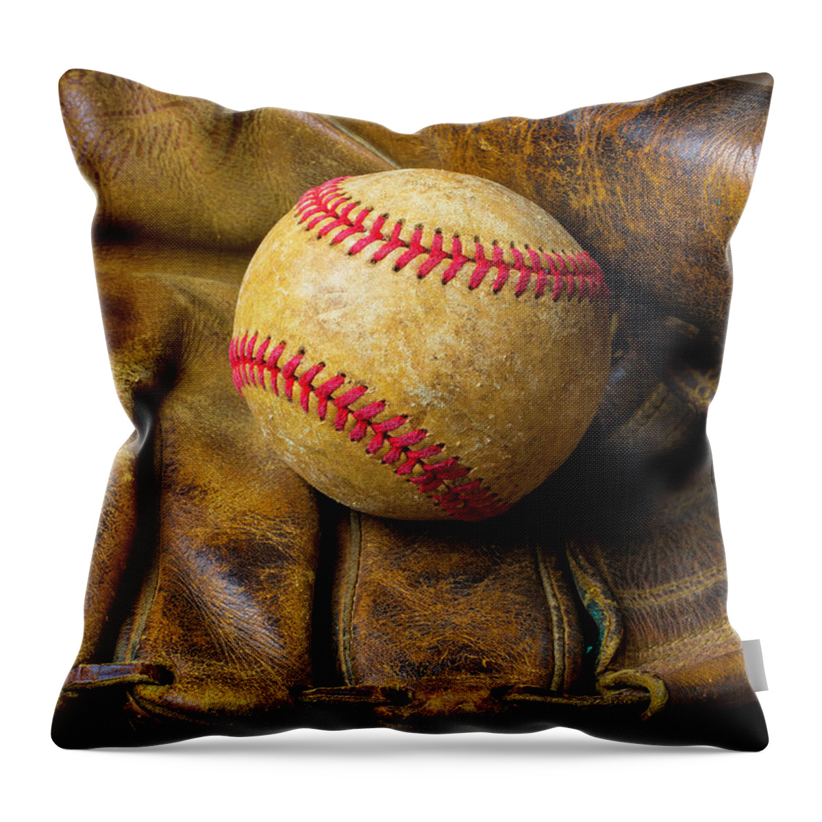 Mitts Throw Pillow featuring the photograph Old Worn Ball Mitt by Garry Gay