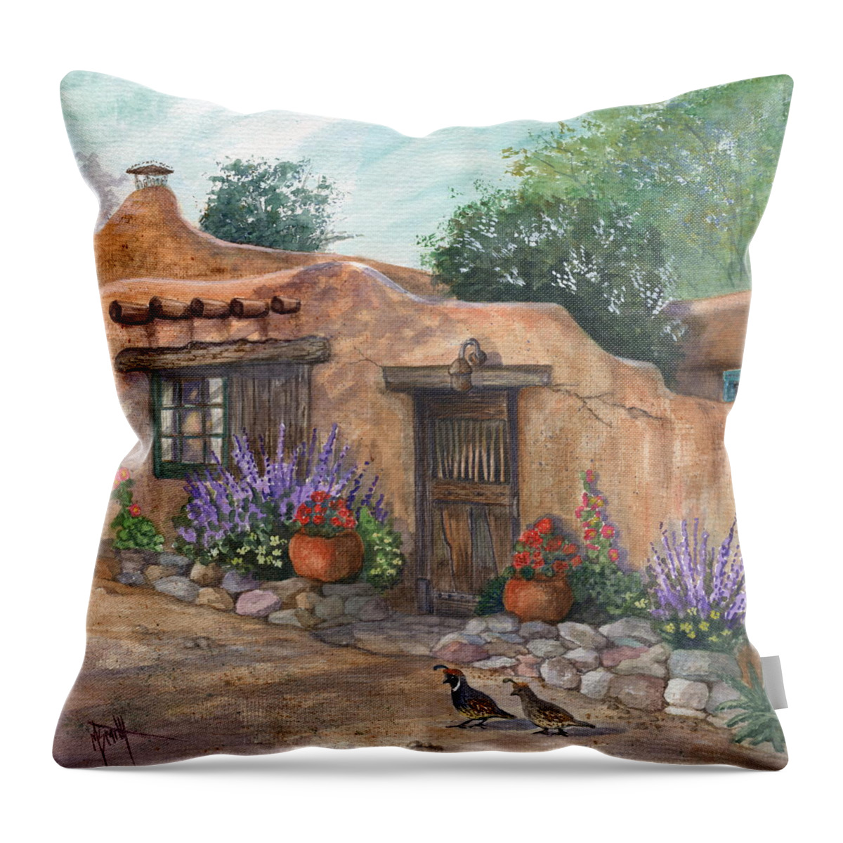 Old Adobe Throw Pillow featuring the painting Old Adobe Cottage by Marilyn Smith
