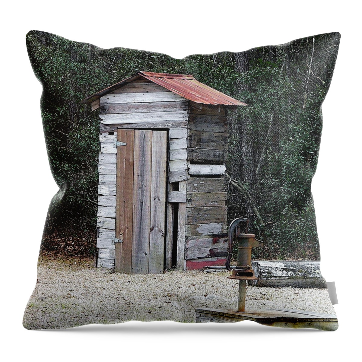 Outhouse Throw Pillow featuring the photograph Oldtime Outhouse - Digital Art by Al Powell Photography USA
