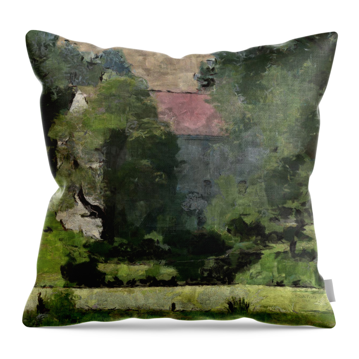 Oley Throw Pillow featuring the mixed media Oley Barn by Trish Tritz