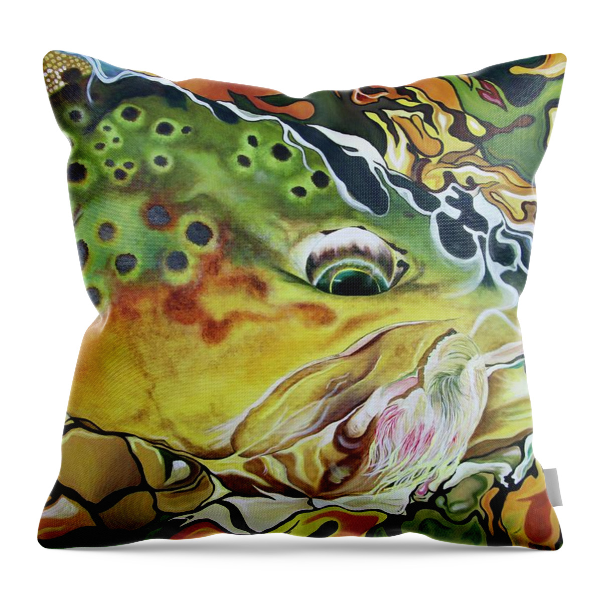 Brown Trout Throw Pillow featuring the painting Olive Brown by Lacey Hermiston