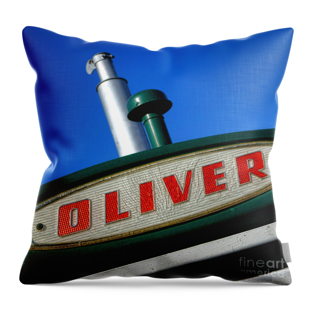 Oliver Throw Pillow featuring the photograph Oliver Tractor Nameplate by Olivier Le Queinec