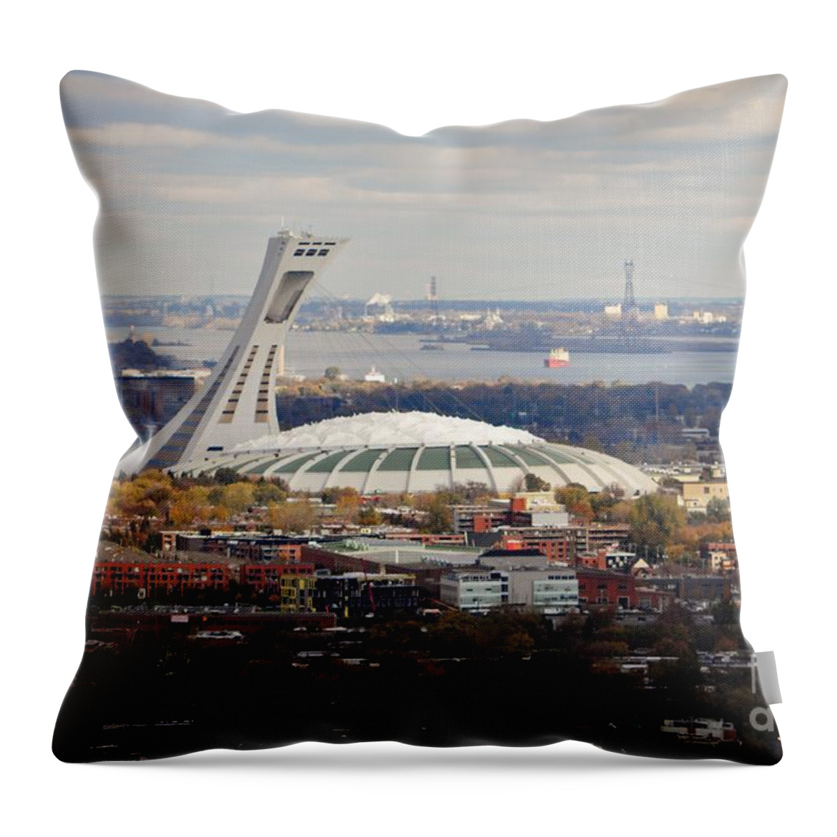 Olympic Stadium Throw Pillow featuring the painting Olympic Stadium by Reb Frost