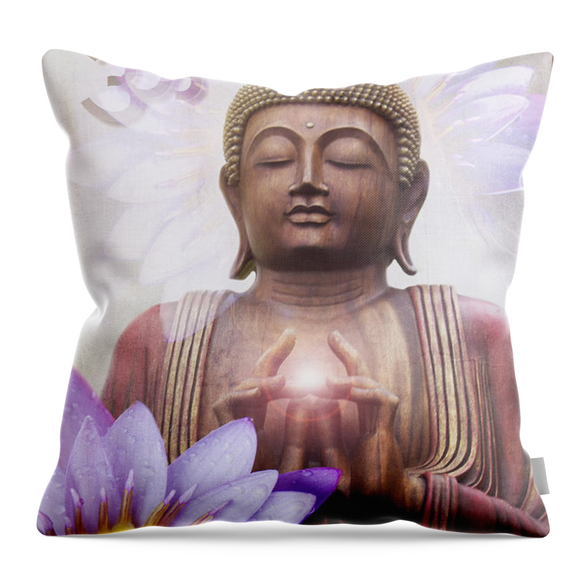 Buddha Throw Pillow featuring the photograph Om mani padme hum - Buddha Lotus by Sharon Mau