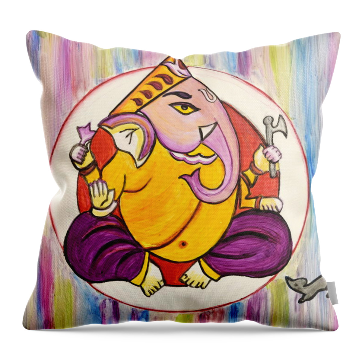 Ganesha Throw Pillow featuring the painting Om Shree Ganesha by Manjiri Kanvinde