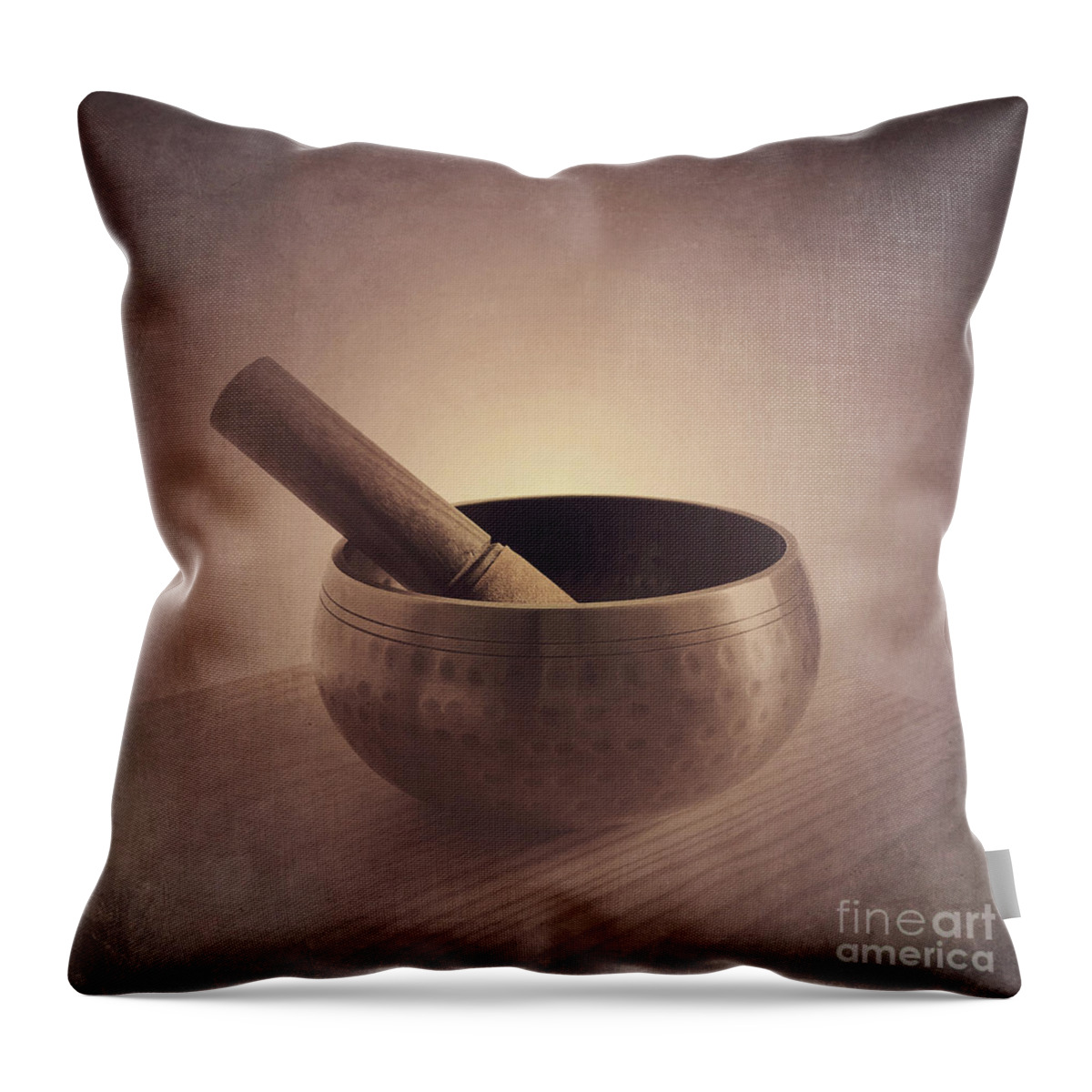 Tibetan Bowl Throw Pillow featuring the photograph OM Singing Bowl by Chris Scroggins