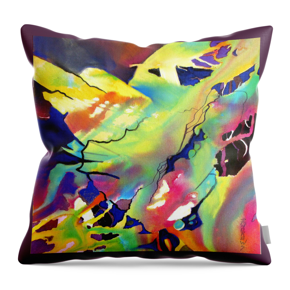 Abstract Throw Pillow featuring the painting On Butterfly Wings by Rae Andrews