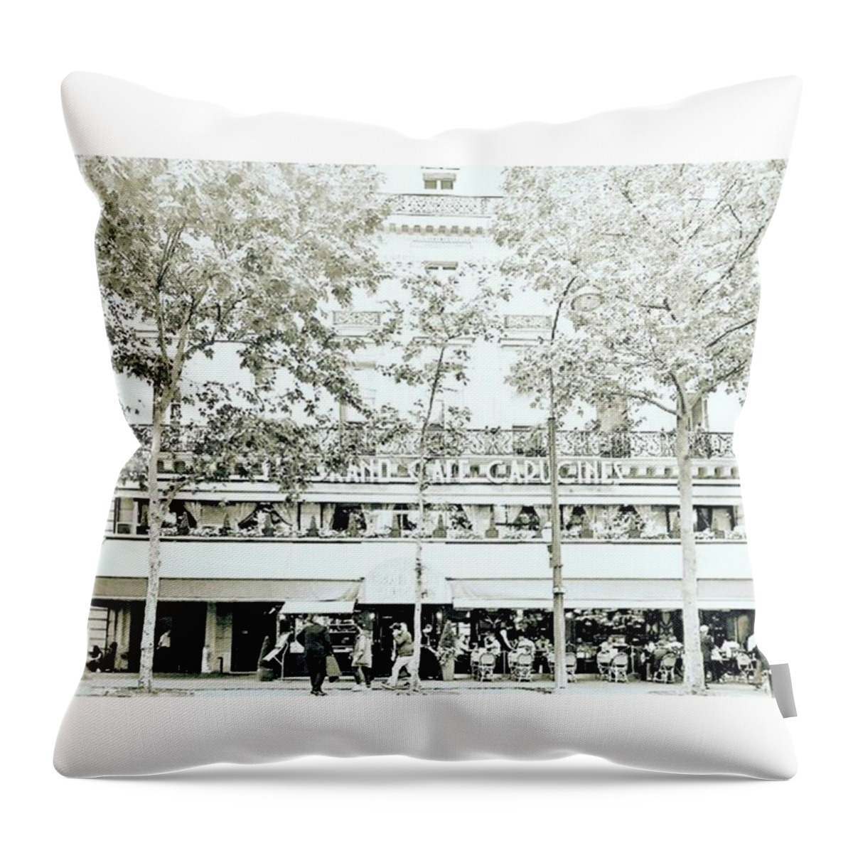 Le Grand Cafe Capucines Paris Throw Pillow featuring the photograph Le Grand Cafe Capucines - Paris, France by Loly Lucious