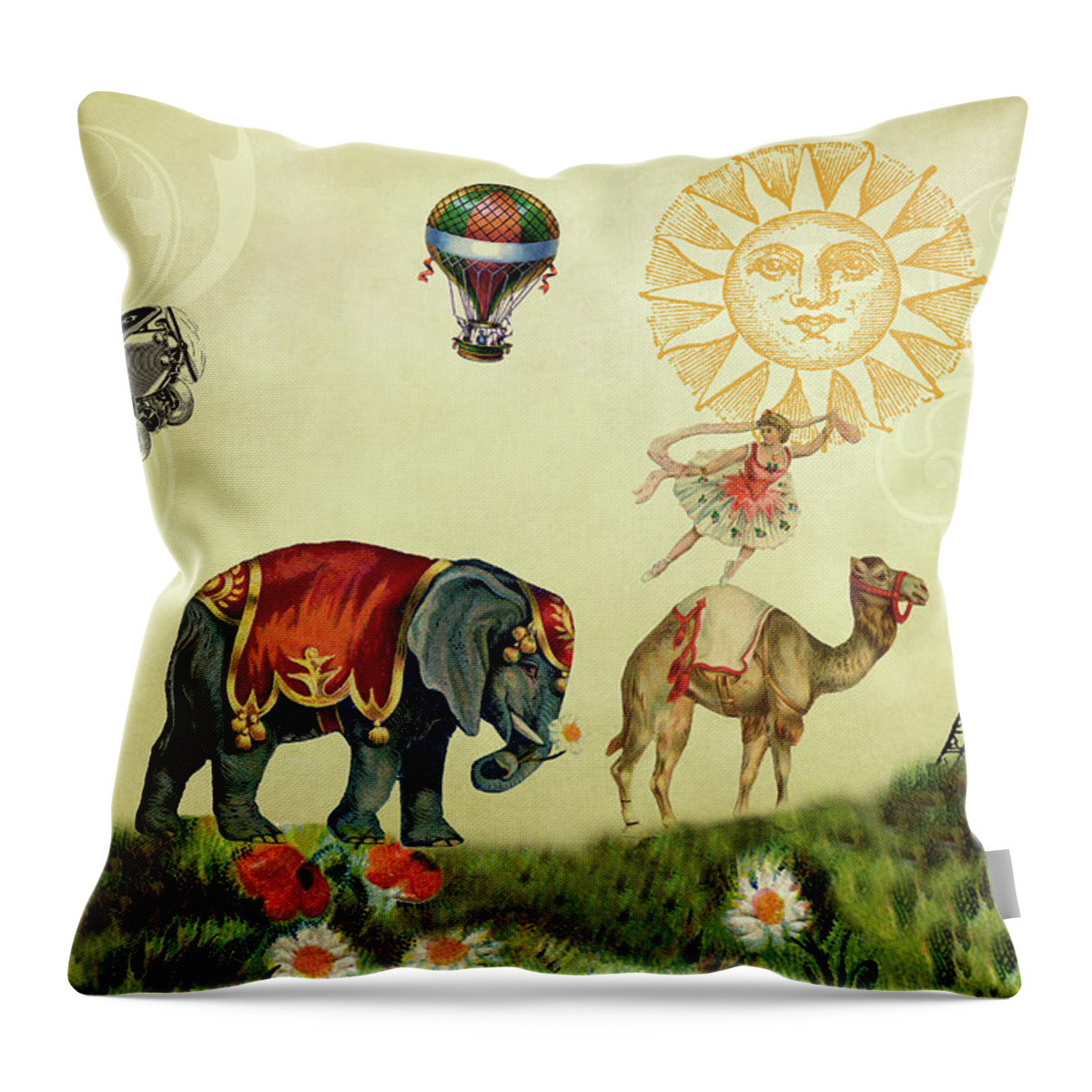 Eiffel Tower Throw Pillow featuring the mixed media On Parade to the Eiffel Tower by Peggy Collins