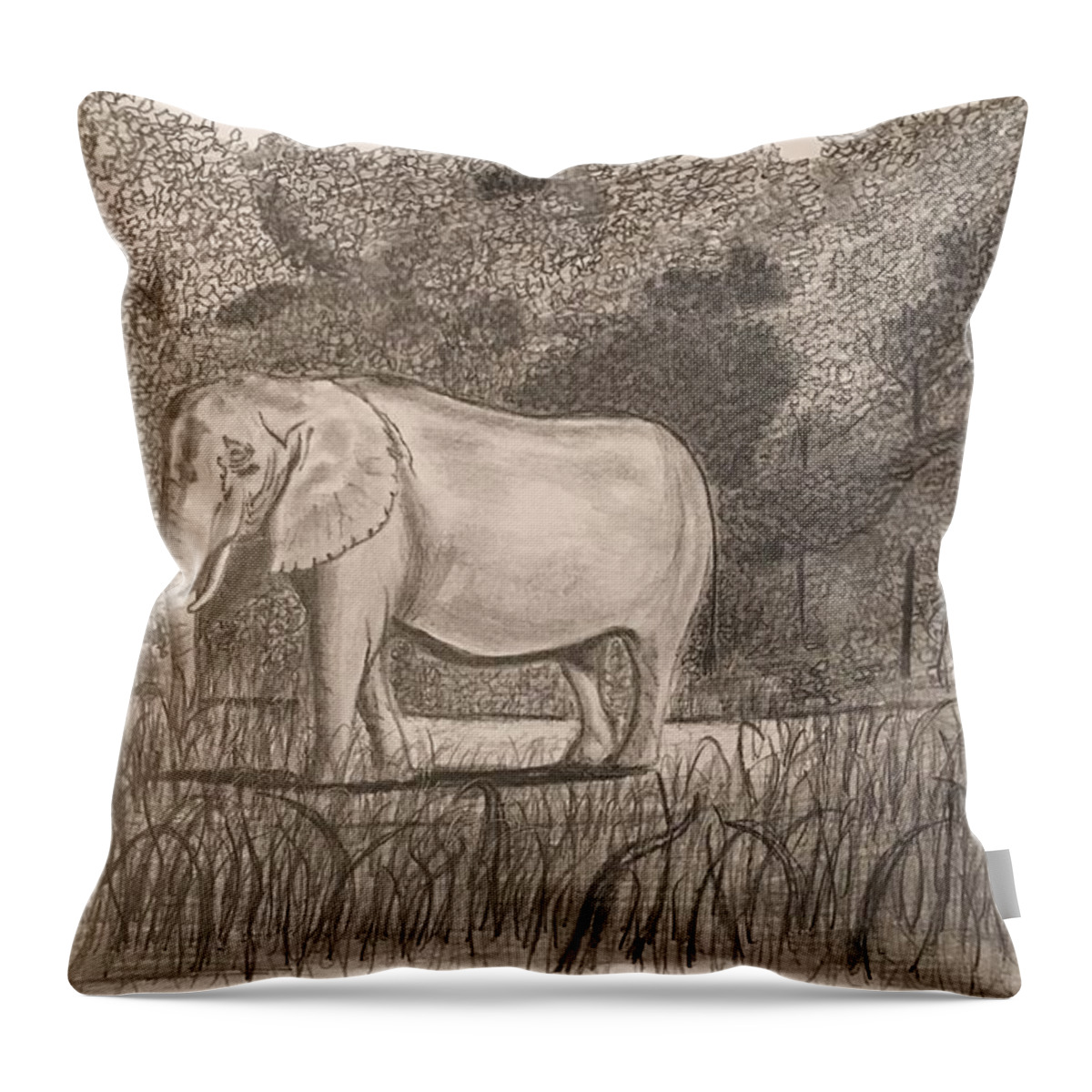 Elephant Throw Pillow featuring the drawing On Safari by Tony Clark