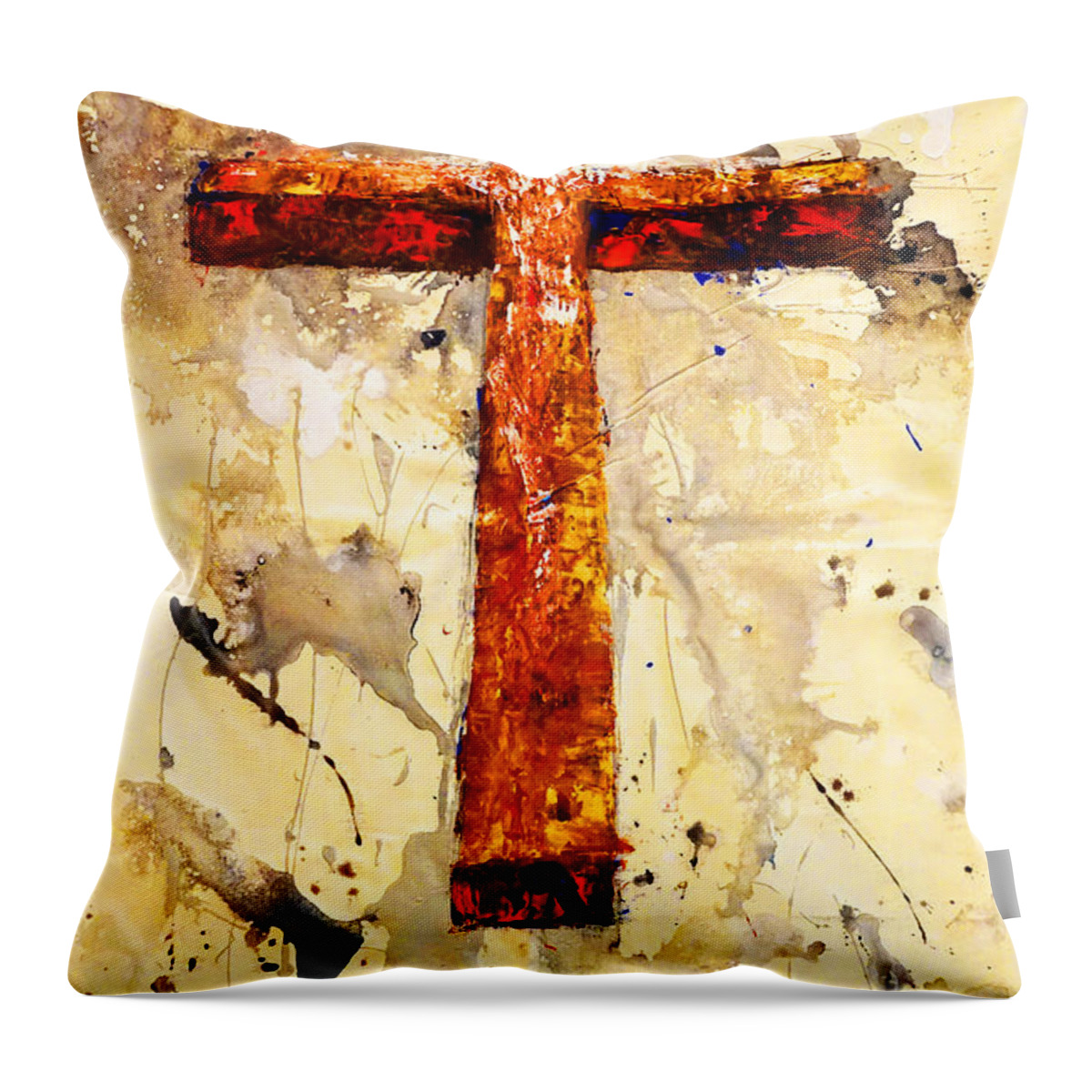 Rugged Throw Pillow featuring the painting On that old rugged Cross by Giorgio Tuscani