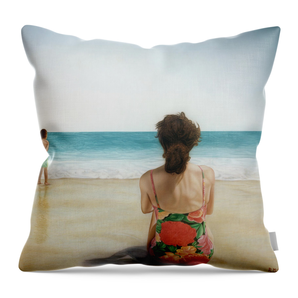 Beach Throw Pillow featuring the painting On The Beach by Rich Milo
