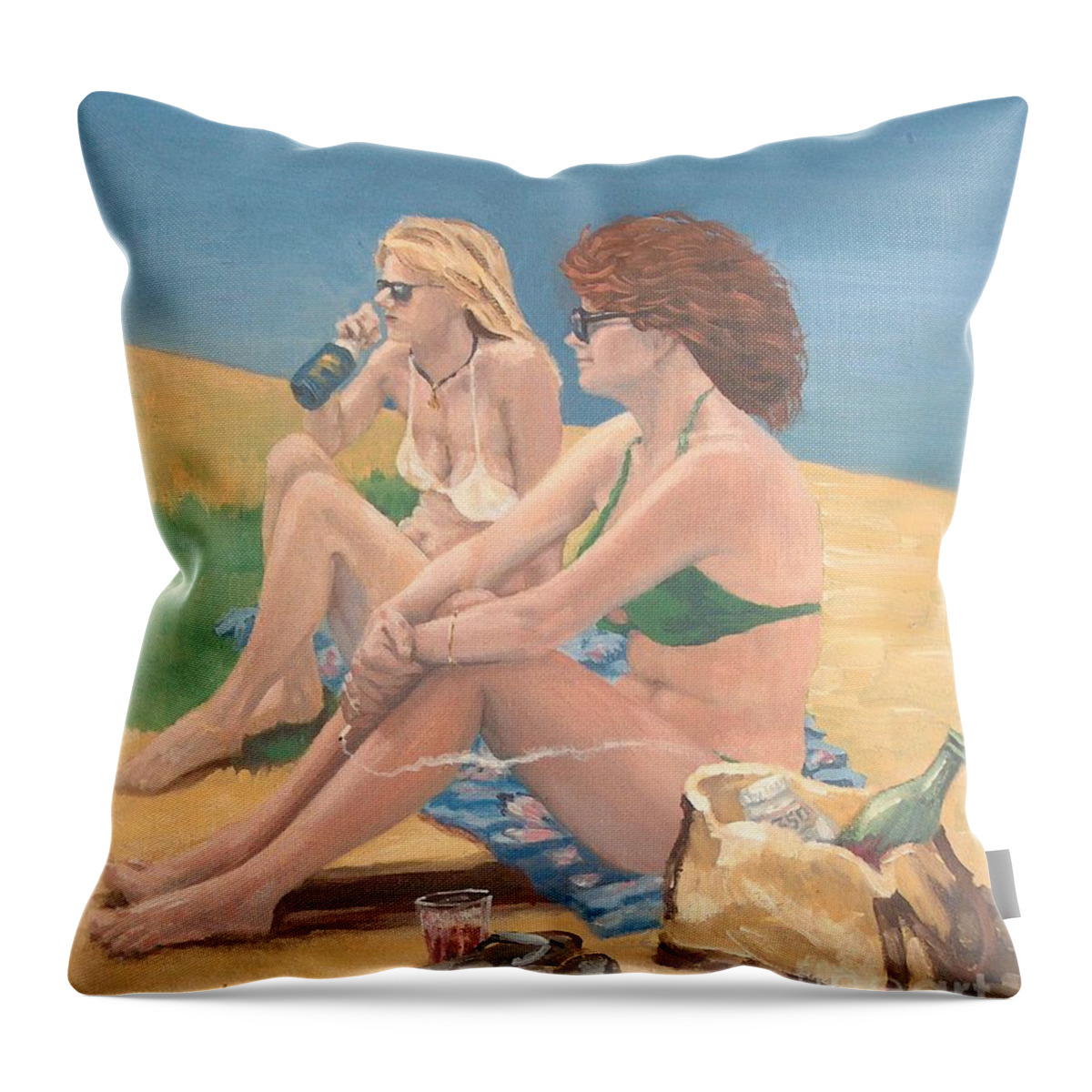 Woman Throw Pillow featuring the painting On the Beach by William Michel