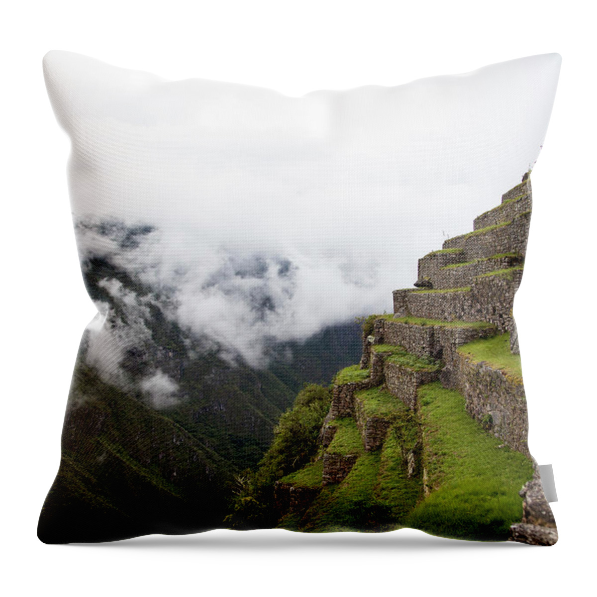 Machu Picchu Throw Pillow featuring the photograph On the Edge by Timothy Johnson