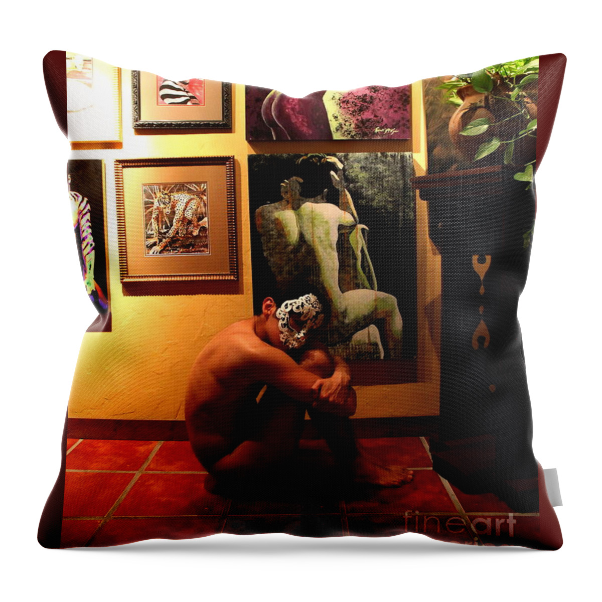 Seated Nude Throw Pillow featuring the photograph On the Gallery Wall by Robert D McBain