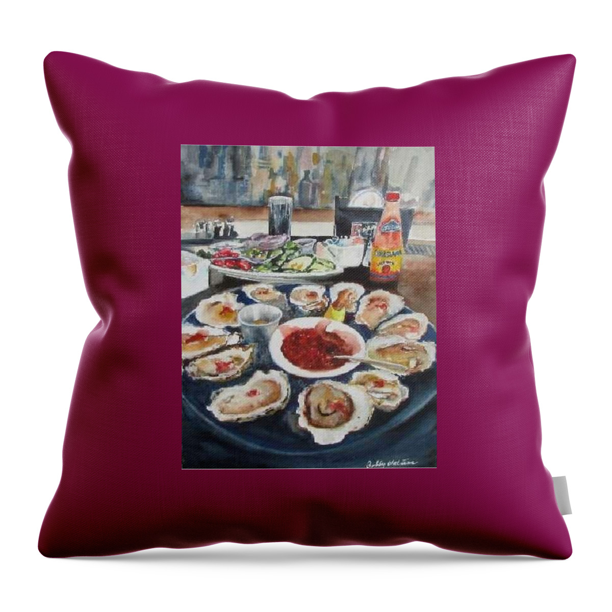 Food Throw Pillow featuring the painting On the Half Shell by Bobby Walters