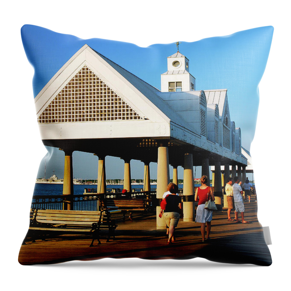 Charleston Throw Pillow featuring the photograph On the Pier by James Kirkikis