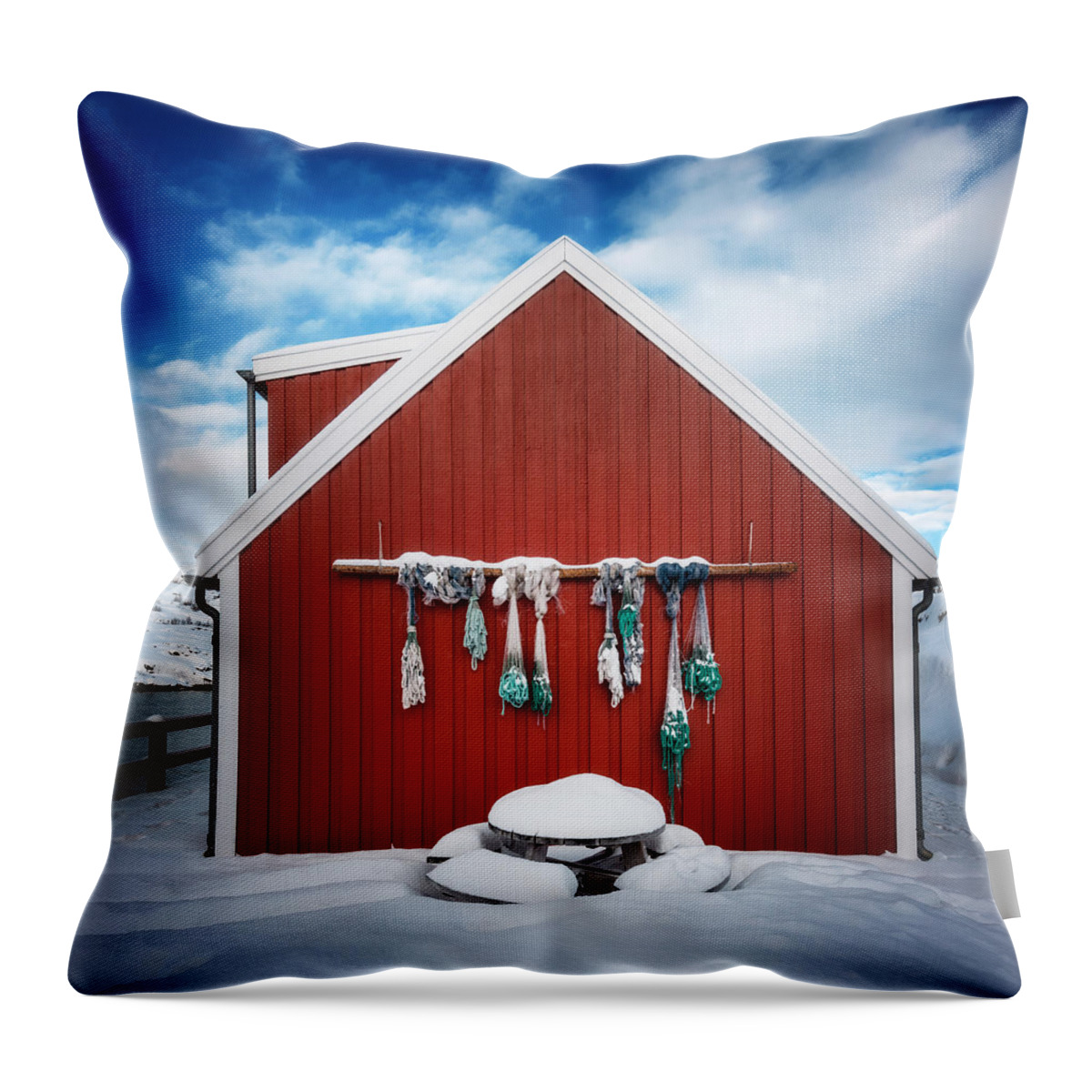 Cabin Throw Pillow featuring the photograph On The Red Wooden by Philippe Sainte-Laudy