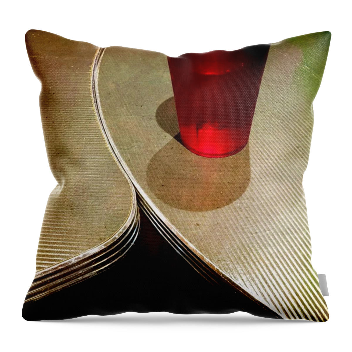 Tables Throw Pillow featuring the photograph On The Right. #redglass #tables by Ginger Oppenheimer