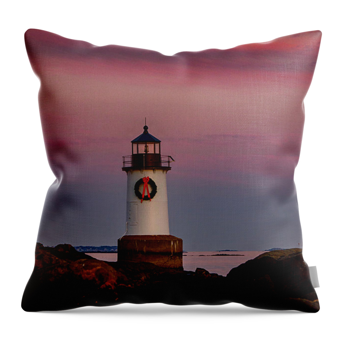 Salem Throw Pillow featuring the photograph On the Rocks Fort Pickering lighthouse by Jeff Folger