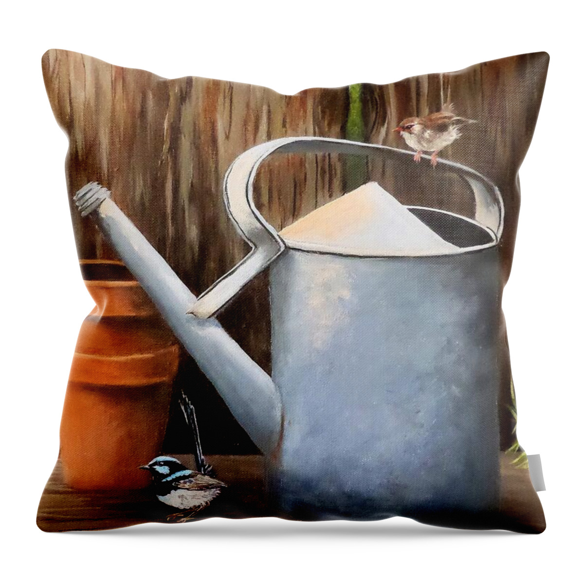 Acrylic Throw Pillow featuring the painting On the shelf by Anne Gardner