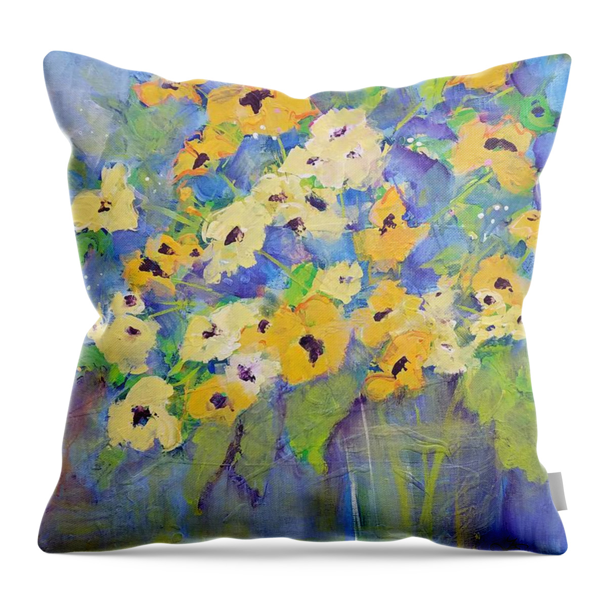 Flowers Throw Pillow featuring the painting On the Sunny Side by Terri Einer