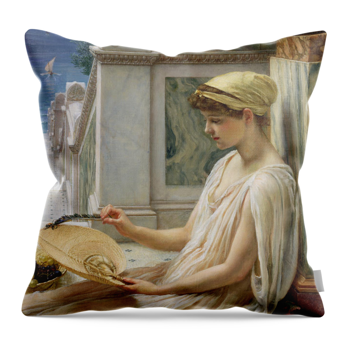 On The Terrace Throw Pillow featuring the painting On the Terrace by Edward John Poynter