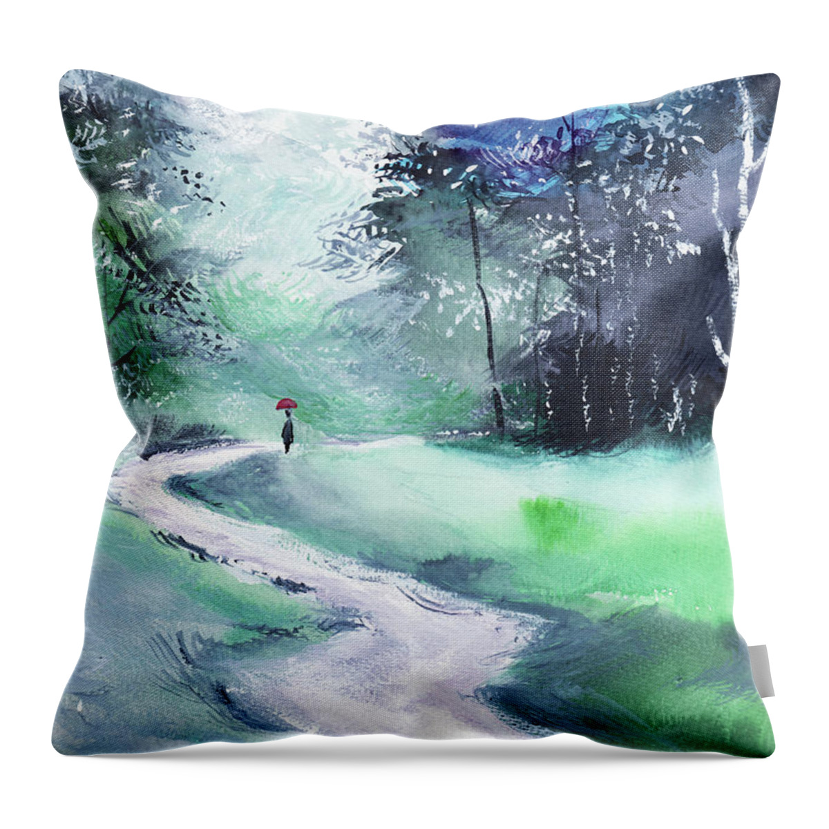 Nature Throw Pillow featuring the painting On The Way by Anil Nene