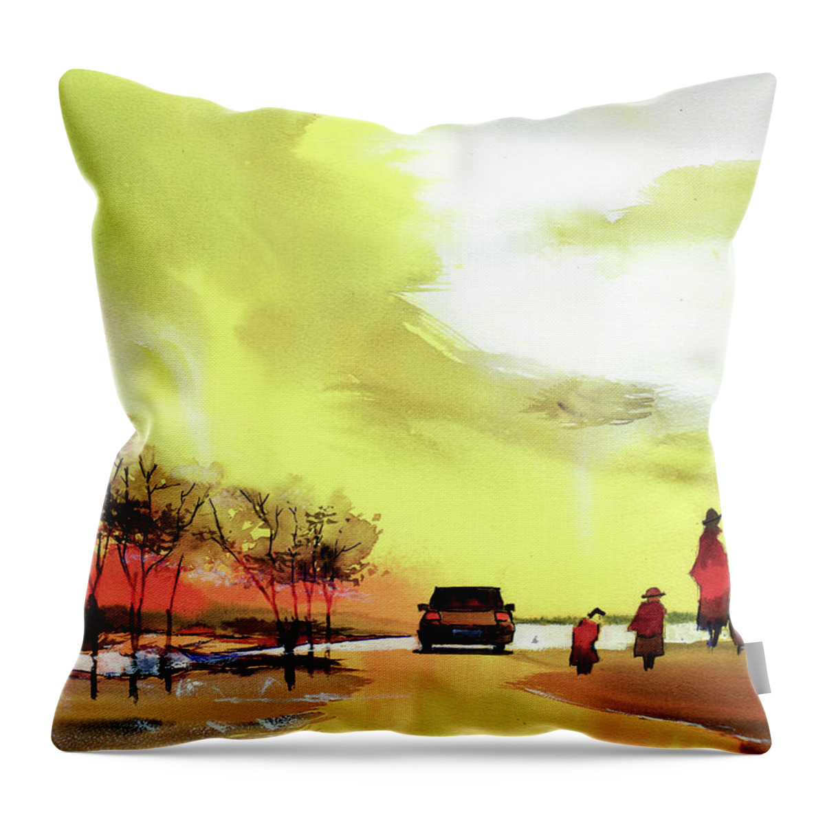 Nature Throw Pillow featuring the painting On Vacation by Anil Nene