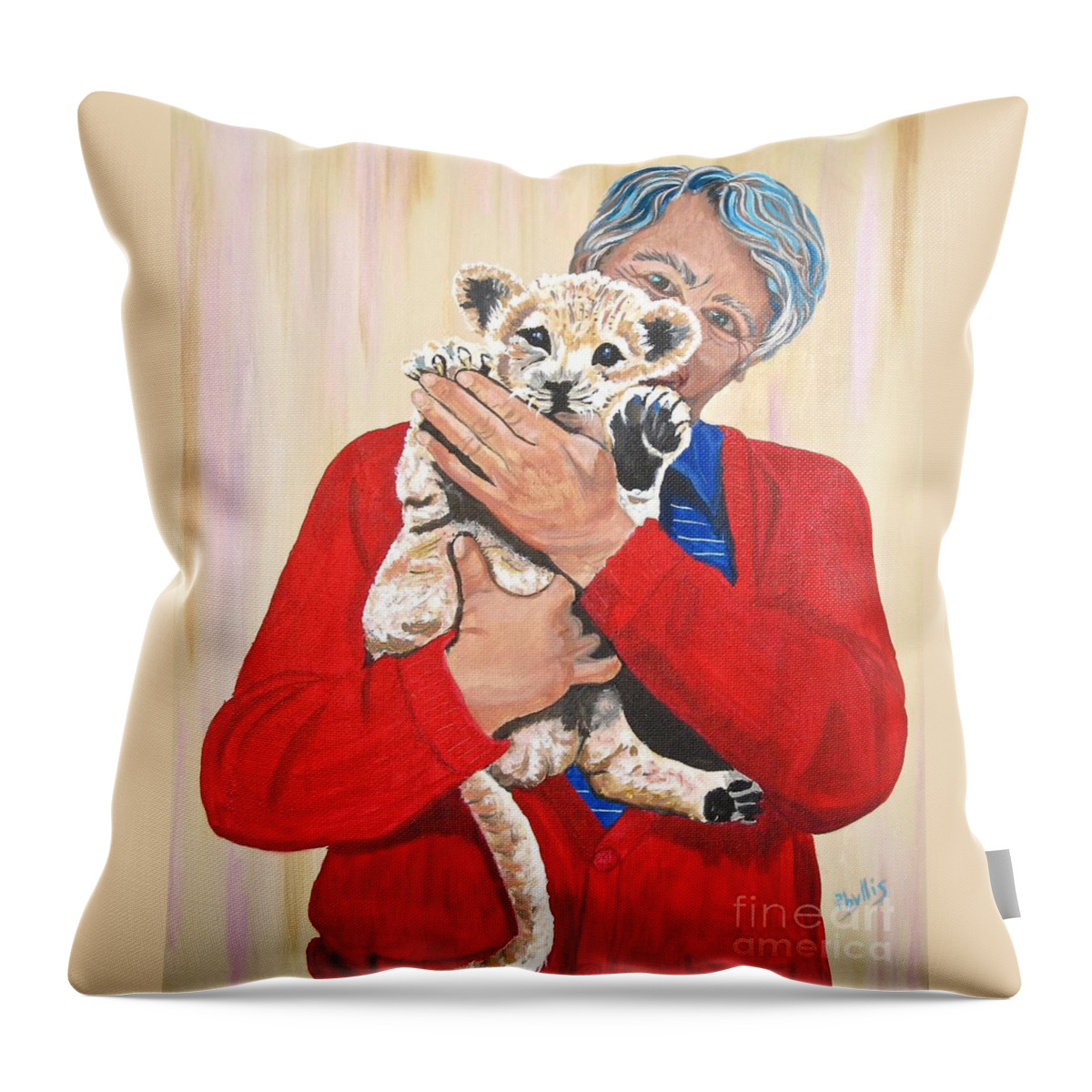 Lion Cub Throw Pillow featuring the painting Once in a Lifetime Love by Phyllis Kaltenbach