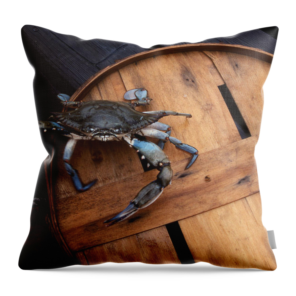 Crab Throw Pillow featuring the photograph One Angry Crab by Skip Willits
