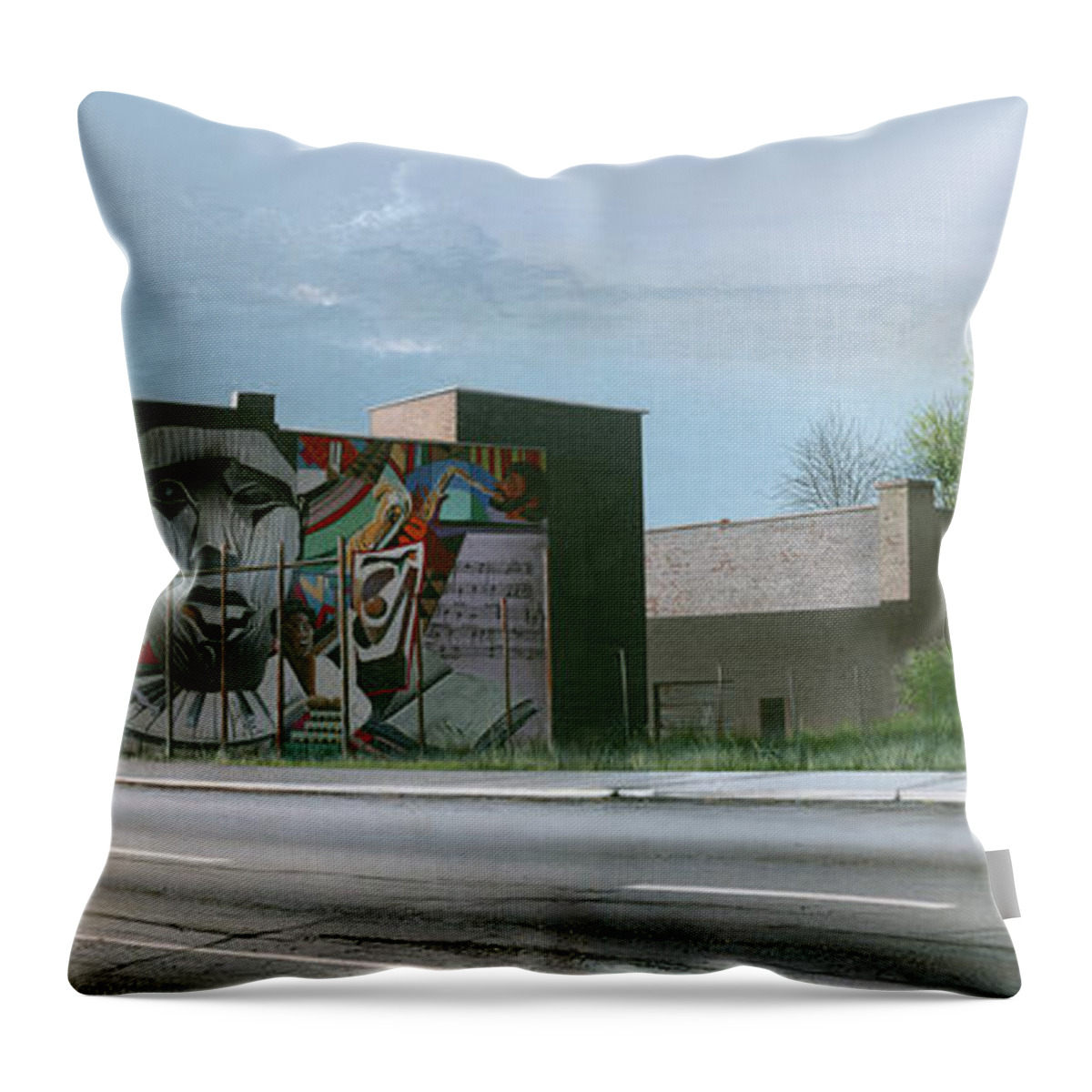 City Scape Throw Pillow featuring the painting One Artist to Another by Mike Brown
