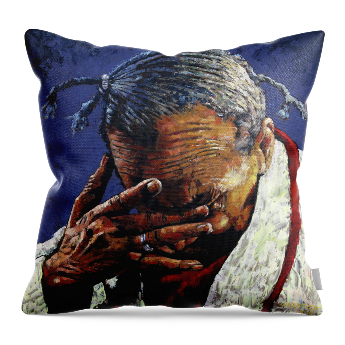 Woman Throw Pillow featuring the painting One Day At A Time by John Lautermilch