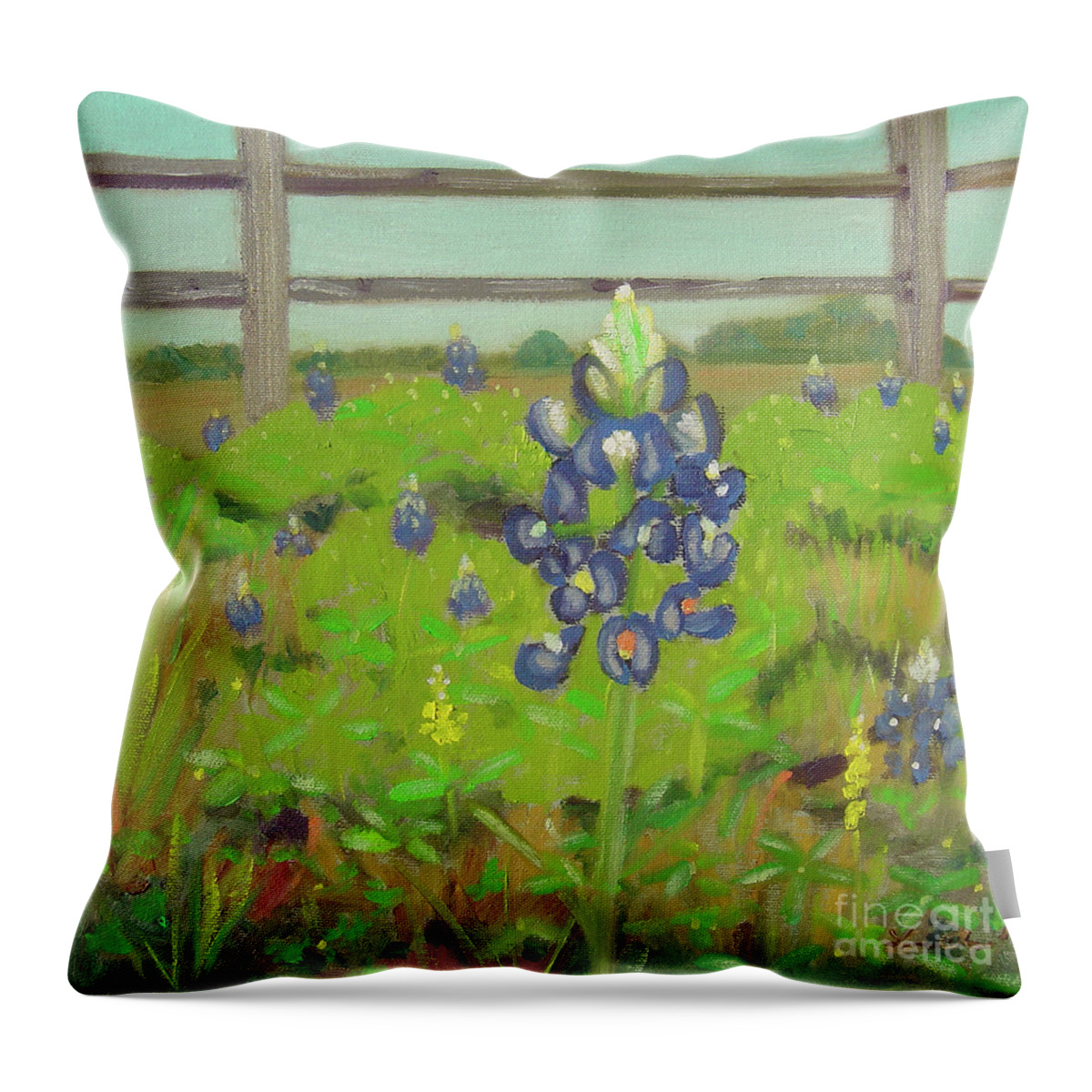 Bluebonnet Throw Pillow featuring the painting One in a Crowd by Lilibeth Andre