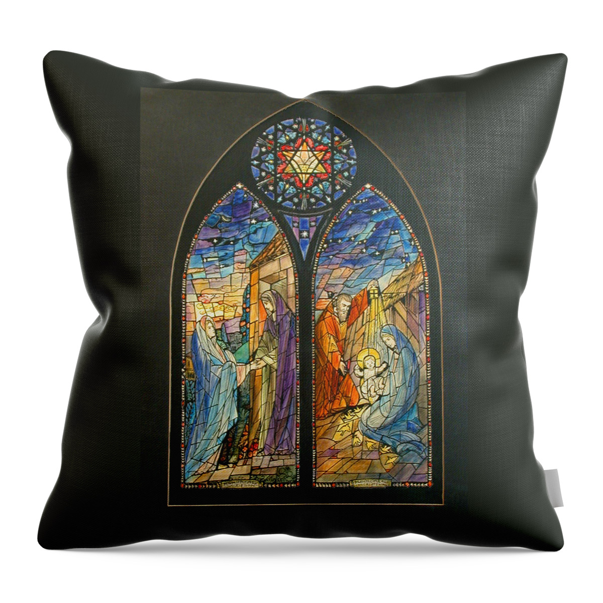 Christmas Throw Pillow featuring the painting One of a Kind Christmas Card by Munir Alawi